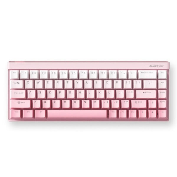 Peach renkli MCHOSE Ace 68 Air oyun klavyesi, Hall Effect Kailh Manyetik Switch ve RGB aydınlatma özellikleriyle öne çıkar. Hotswap tasarımı sayesinde kolay anahtar değişimi sağlar.