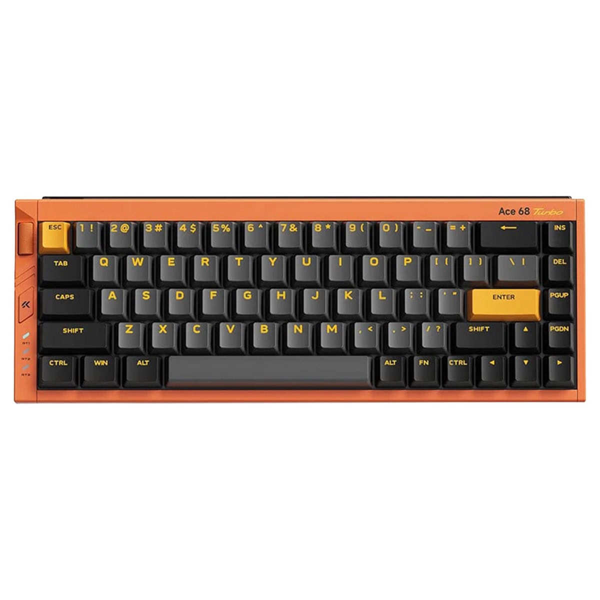 MCHOSE Ace 68 Turbo Esports gaming klavye, Galaxy Orange renkli, form faktörü, manyetik anahtarlar, 16K Hz Hall Effect sensör, RGB aydınlatma ve hotswap özellikleriyle yüksek performans sağlar.