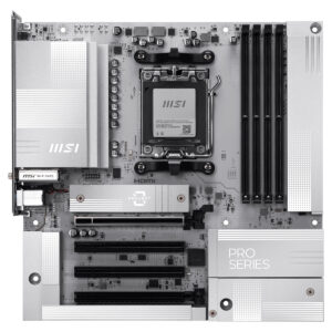 MSI PRO B850M-A WIFI PZ anakart, DDR5 RAM ve AM5 soket desteği ile yüksek performans sağlar. M.2 ve HDMI çıkışlarıyla gelişmiş bağlantı imkanları sunar, oyun ve profesyonel kullanımlar için ideal.