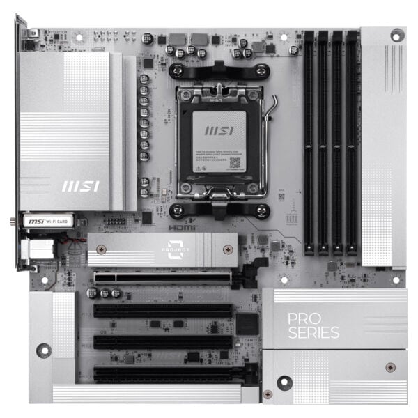 MSI PRO B850M-A WIFI PZ anakart, DDR5 RAM ve AM5 soket desteği ile yüksek performans sağlar. M.2 ve HDMI çıkışlarıyla gelişmiş bağlantı imkanları sunar, oyun ve profesyonel kullanımlar için ideal.