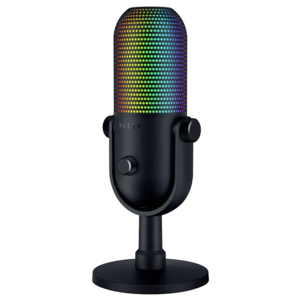 Razer Seiren V3 Chroma RGB Supercardioid Kondansatör Yayıncı Mikrofonu, RGB aydınlatmalı ve yüksek kaliteli ses kaydı sağlayan profesyonel mikrofon.