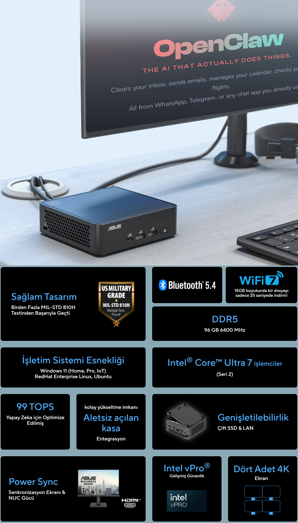 ASUS NUC 15 Pro ASUS NUC 15 Pro Slim Kit RNUC15CRKI300002 Intel Core 3-100U Barebone FreeDos Mini Bilgisayar h2