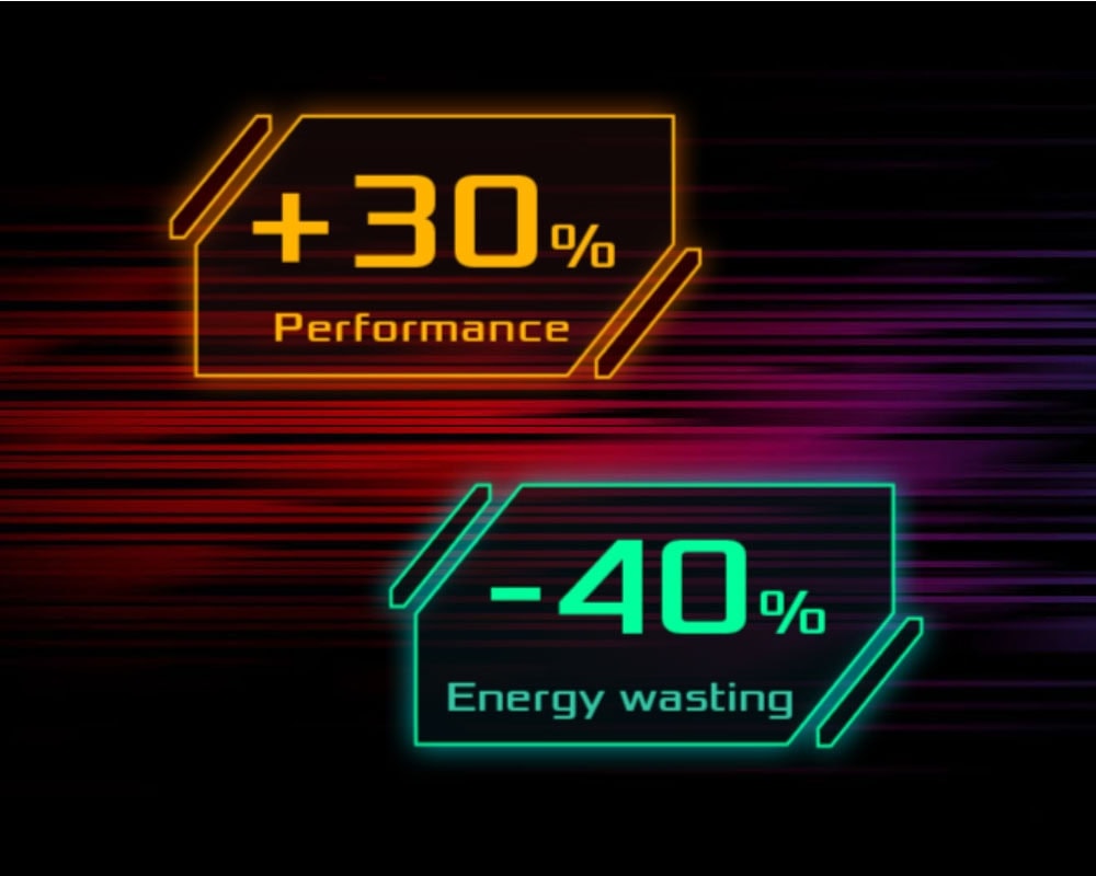 AS5404T Performans artışı ve enerji tasarrufu temalı neon efektli görsel, bilgisayar ve teknoloji promosyonu için uygun, yüksek kalite ve dikkat çekici tasarım.