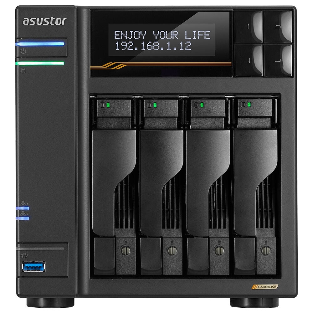 AS6804T Yüksek performanslı NAS depolama cihazı, 4 disk yuvası ve gelişmiş yönetim özellikleriyle veri yedekleme ve paylaşım çözümleri sunar.