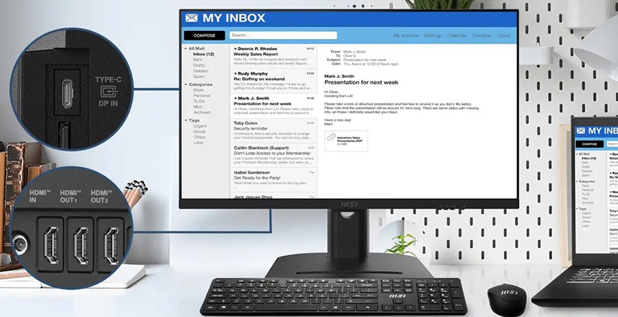 Bilgisayar ve USB portları detaylı görünüm.