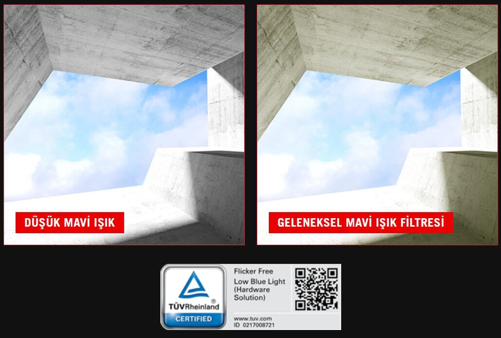 XG27UQDMS Geleneksel mavi ışık filtresi ve düşük mavi ışık teknolojisi kullanılarak oluşturulmuş modern ekran koruma çözümleri.