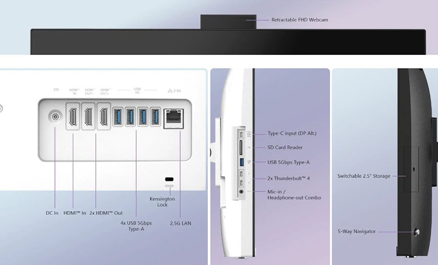 Oyun konsolu ve çeşitli bağlantı portları, HDMI, USB ve SD kart okuyucu ile yüksek performanslı oyun deneyimi için tasarlanmış.