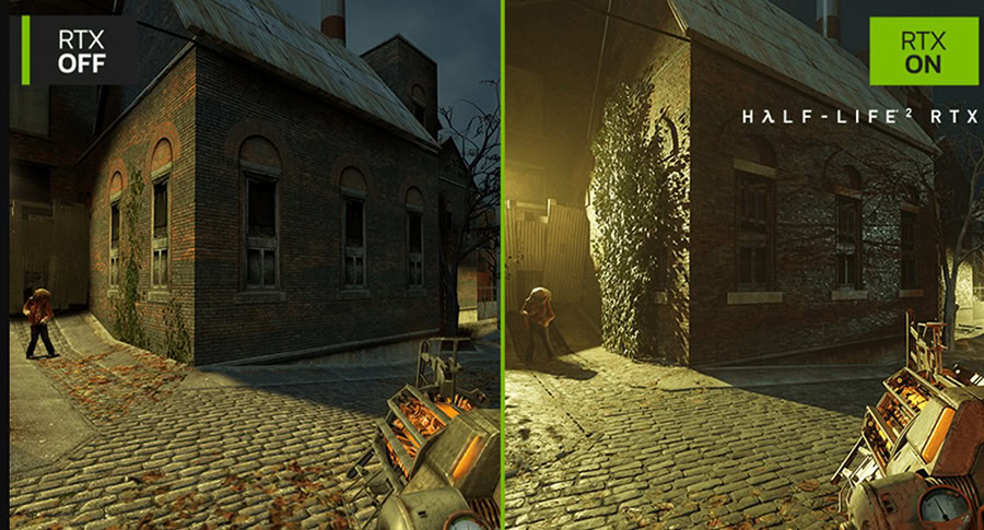 RTX ON ve OFF modlarında aynı sahnenin karşılaştırması, RTX teknolojisinin görsel kalitedeki farkını gösteriyor.
