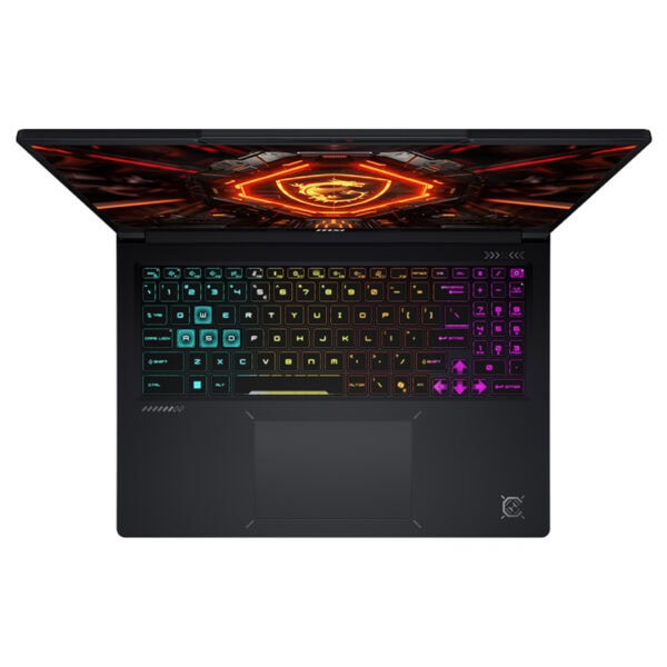 MSI CROSSHAIR A16 HX gaming dizüstü bilgisayar, RGB aydınlatmalı klavye ve 16 inç 2K ekran ile yüksek performanslı oyun deneyimi sunar.