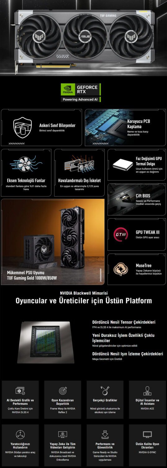 ASUS TUF Gaming GeForce RTX™ 5070 Ti 16GB GDDR7 OC Edition ASUS TUF Gaming GeForce RTX 5070 Ti OC 16GB GDDR7 256 Bit DLSS 4 Ekran Kartı h2
