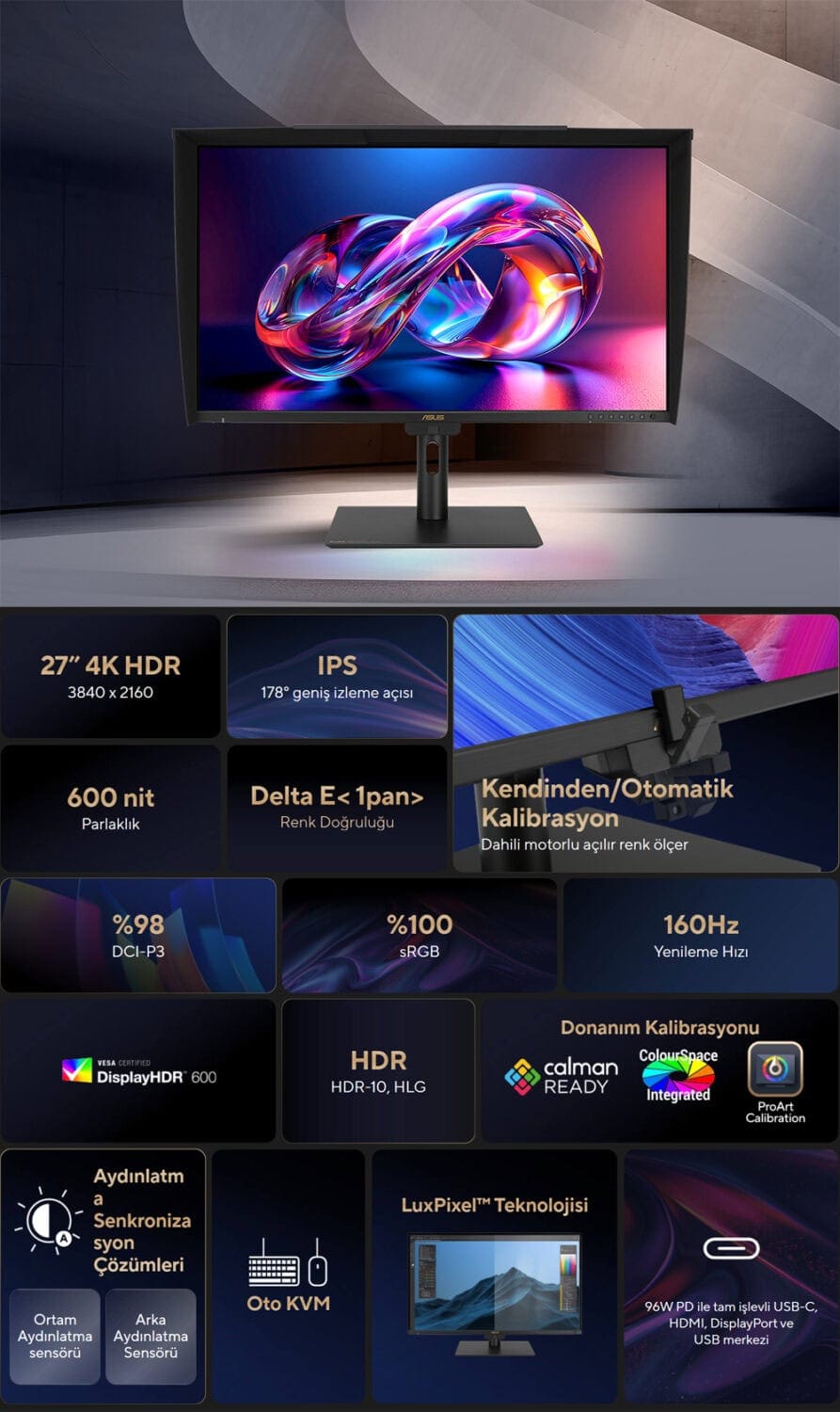 ASUS ProArt PA27UCGE 27 inç 160Hz 1ms 4K UHD Adaptive Sync IPS Pivot Monitör h2