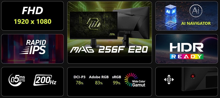 MSI MAG 256F E20 24.5 inç Full HD Gaming Monitör – AI CROSSHAIR