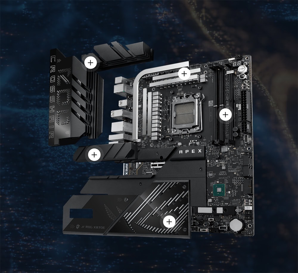 ROG CROSSHAIR X870E APEX asus-rog-crosshair-x870e-apex-9600mhz-oc-ddr5-soket-am5-m-2-type-c-atx-anakart
