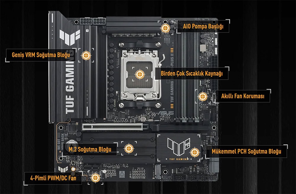 TUF GAMING B850M-PLUS II asus-tuf-gaming-b850m-plus-ii-8000mhz-oc-ddr5-soket-am5-m-2-hdmi-dp-matx-anakart