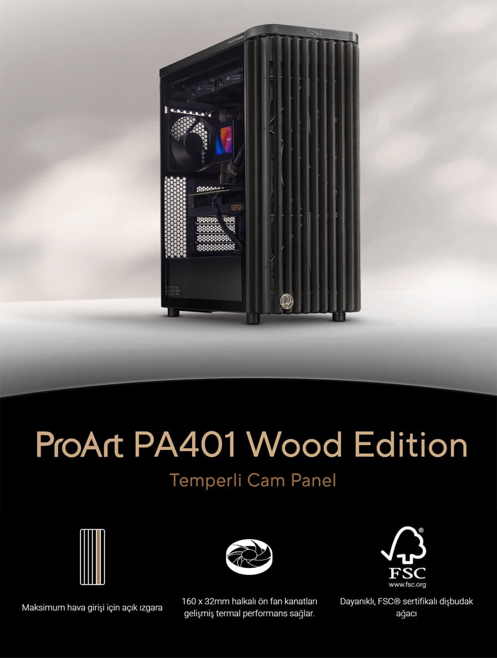 ProArt PA401 Wood Edition - Tempered Glass Panel asus-proart-pa401-wood-edition-temperli-cam-siyah-usb-3-2-mid-tower-atx-gaming-kasa
