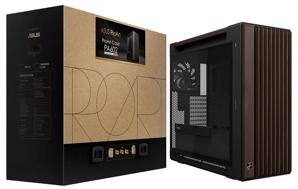 ProArt PA602 Wood Edition Modern Black - Tempered Glass Panel asus-proart-pa602-wood-edition-temperli-cam-usb-3-2-mid-tower-e-atx-kasa