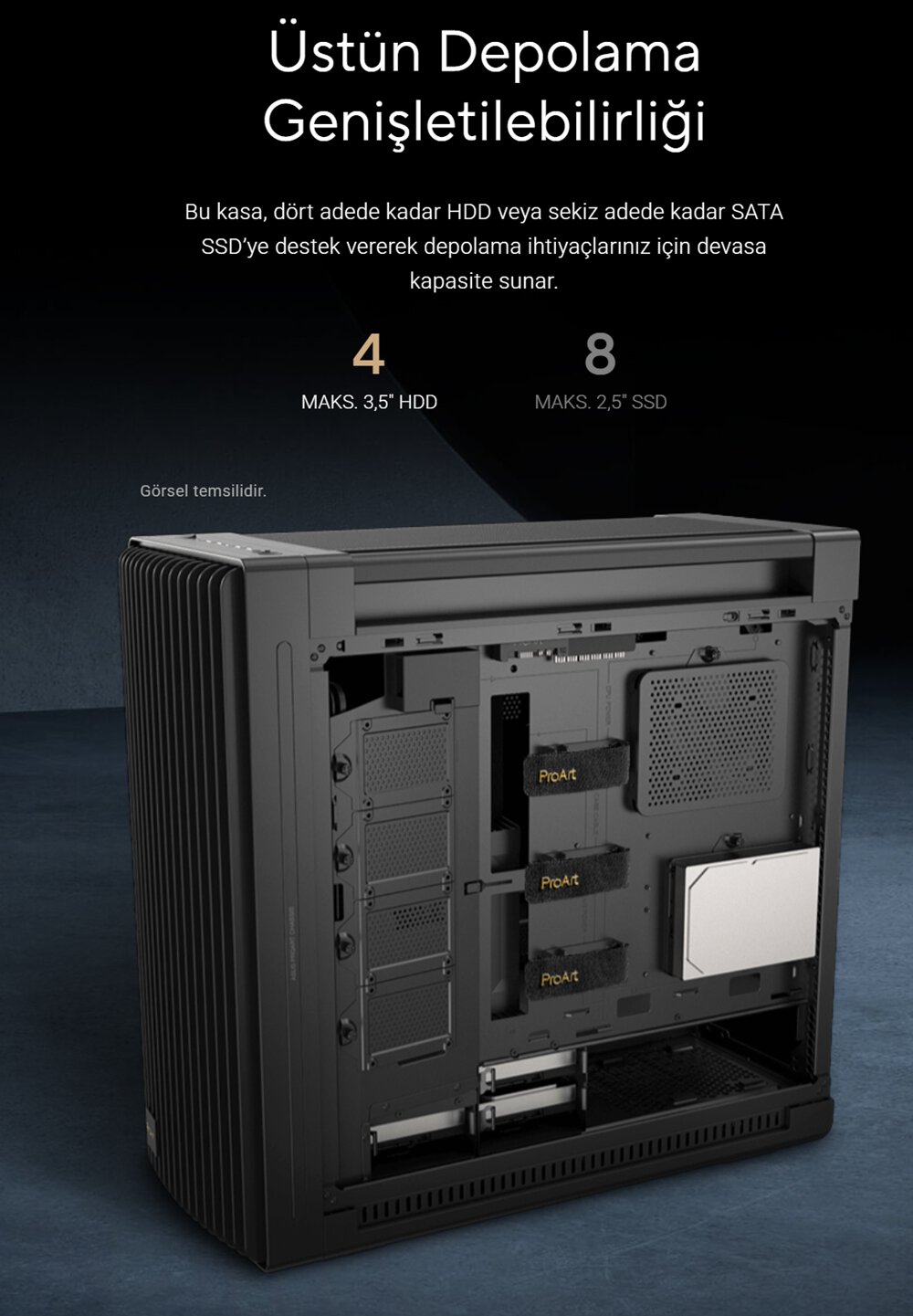 ProArt PA602 Wood Edition Modern Black - Tempered Glass Panel asus-proart-pa602-wood-edition-temperli-cam-usb-3-2-mid-tower-e-atx-kasa
