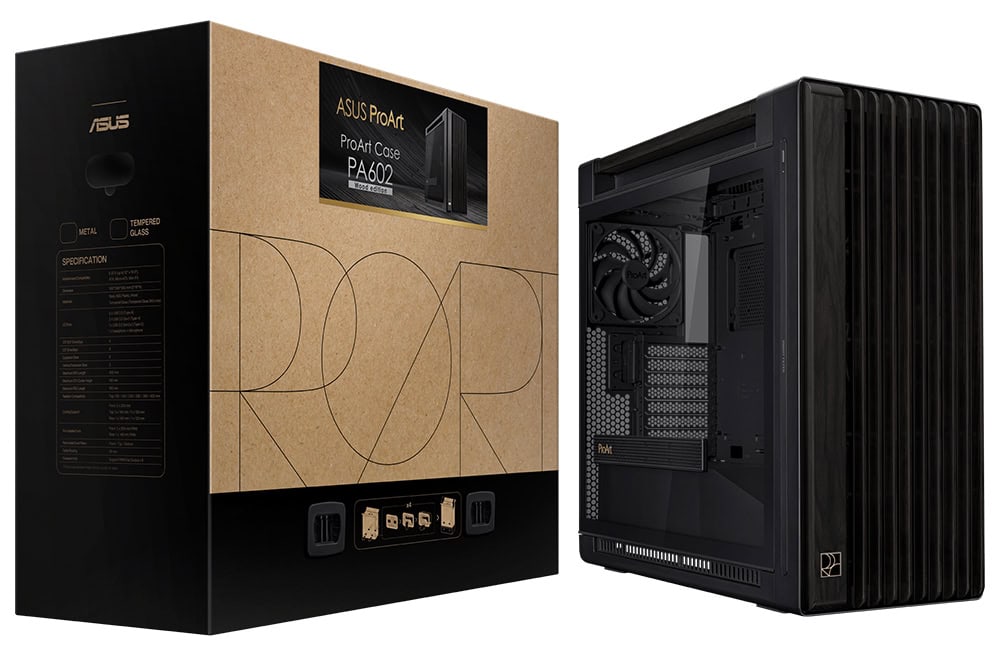 /ProArt PA602 Wood Edition - Metal Panel asus-proart-pa602-wood-edition-temperli-cam-usb-3-2-mid-tower-e-atx-siyah-kasa